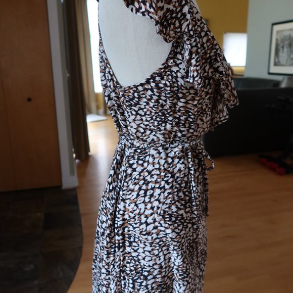 Free People French Quarter mini wrap ruffled wrap dress $128 in jet combo size L - Picture 6 of 16